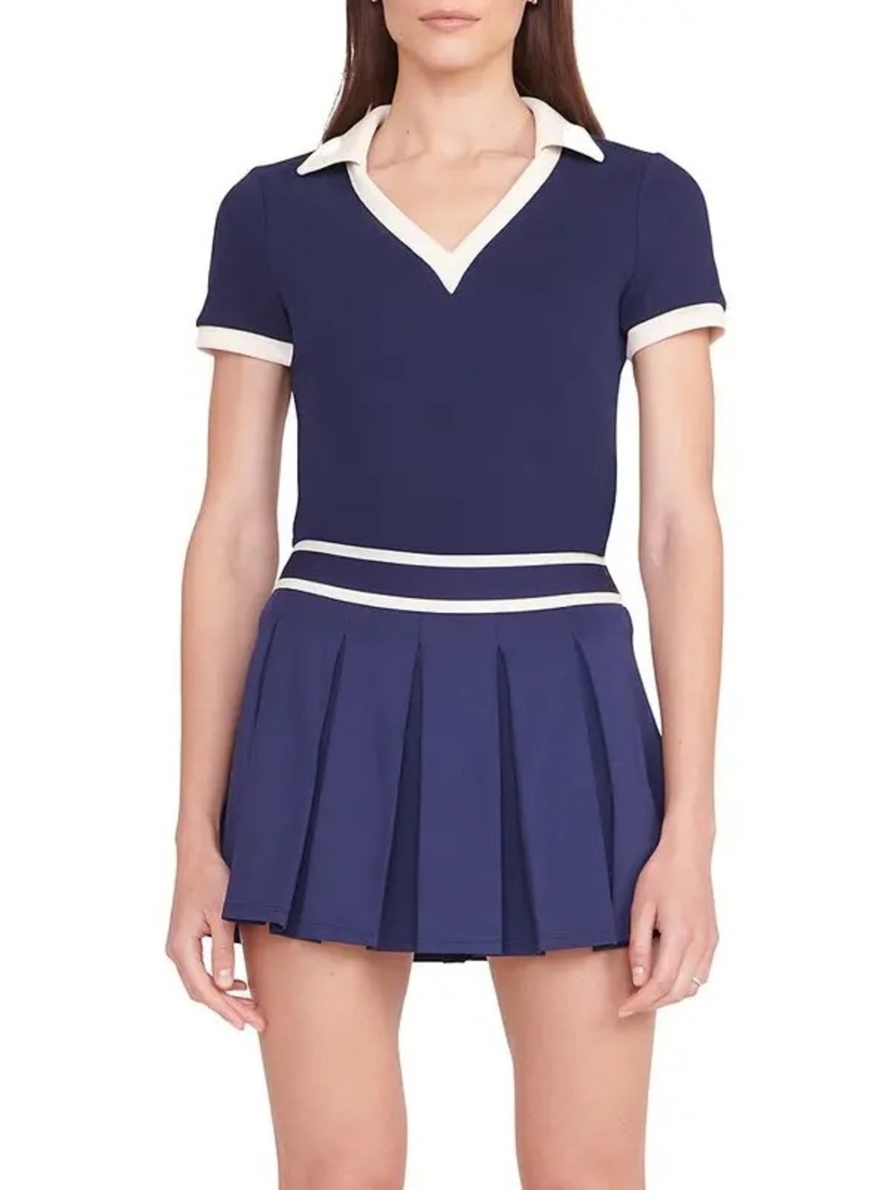 STAUD Court Volley Stretch Polo Top Navy Ivory Size Large